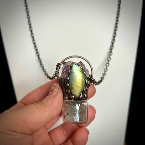 Soldered Amethyst & Labradorite Bottle Pendant Necklace